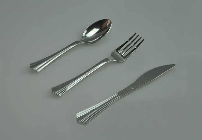 fluted handle heavy weight silver disposable plastic PS flatware-knife