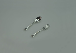 4" mini silver disposable plastic tasting fork and spoon