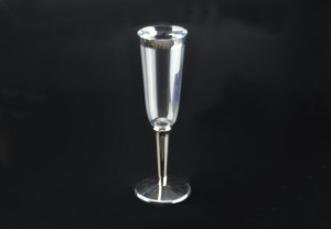 5oz/150ml 3Piece Clear Disposable Plastic Champagne Flute with Silver Trim