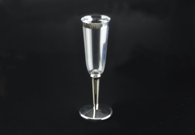 5oz/150ml 3Piece Clear Disposable Plastic Champagne Flute with Silver Trim