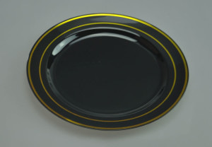 Heavy Weight Black Plastic Plate with Golden Bands