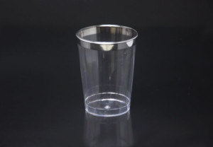 10oz/300ml Tall Clear Disposable Hard Plastic Tumbler with Silver Trim