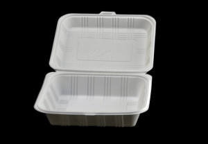 650ml compostable cornstarch hinged food container, clamshell container