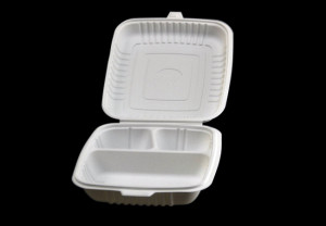 1000ml biodegradable cornstarch hinged container, compostable clamshell containers with 3 compartment