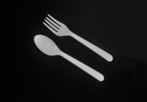 5" corn starch biodegradable spoon and fork, dessert utensils